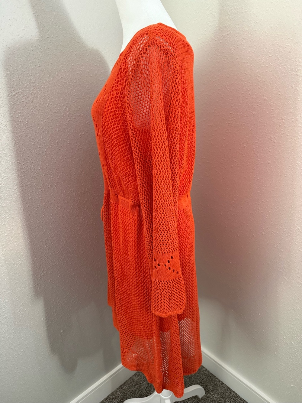 New York & Company Orange Crochet Knit Dress Swim Cover Up Tie Waist Large NWT - Picture 3 of 10